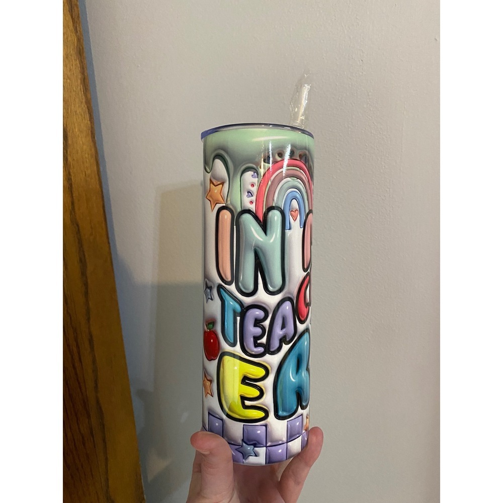 Tumbler In My Teacher Era Women's‎ 20oz Multicolor 3D Puff Graphic Rainbow Apple